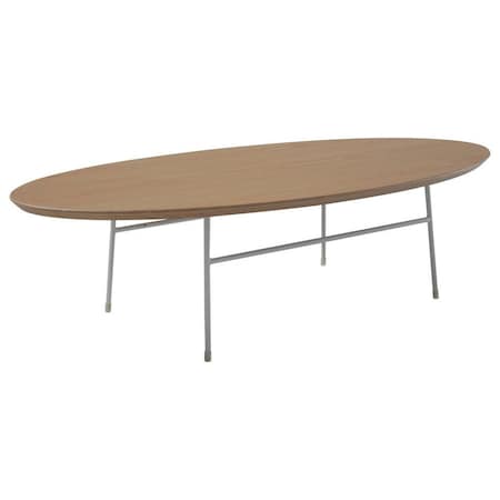 Leisuremod Rossmore Oval Coffee Table with White Powder Coated Steel Frame, Natural Wood RSW-46NW