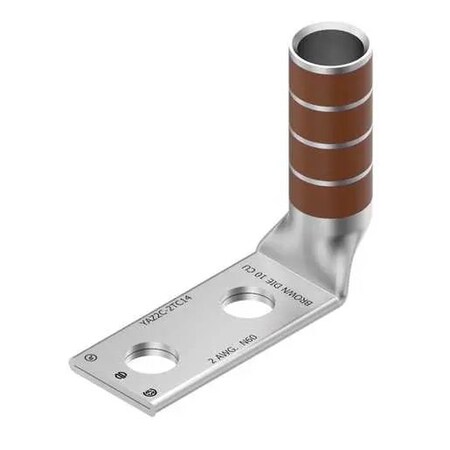 Burndy 2 HOLE LUG LONG BRL 2 AWG, 1/4" BOLT 5/8" CNTR 90 DEG, INSP HOLE YAZ2C2TC1490