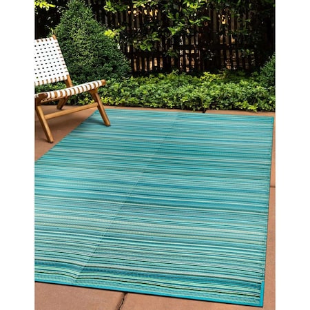 World Rug Gallery Contemporary Stripe Reversible Plastic Area Rug 4 ft x 6 ft Blue 6058BLUE4X6