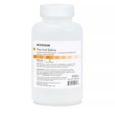Mckesson Irrigation Solution 0.9% Sodium Chloride Not for Injection Bottle, Screw Top 250mL 37-6270