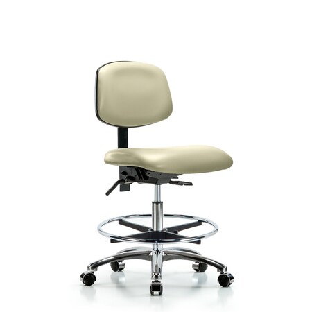 Blue Ridge Ergonomics Chair, Vinyl, Med Bench, Chr CF Casters, Wht, No Arms, 22" to 29" Height, Adobe White BR-VMBCH-CR-T0-A0-CF-CC-8501