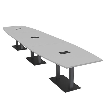 Skutchi Designs Boat Conference Table With Power Unit, 48 in W, 192 in L, Grey HAR-BOT-48x192-DOU.BK-U779-EBLK
