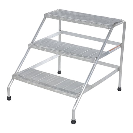 Vestil Aluminum Step Stand, 3 Step, Wide, Welded, 3 Steps, 30 Overall Height, Aluminum, Silver SSA-3W