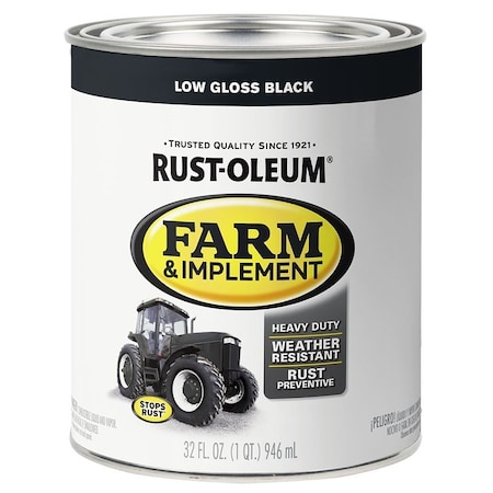 Specialty Farm Equipment Paint, Oil Base, Gloss Sheen, Low Gloss Black, 1 qt, 130 sq-ft/qt Coverage Area 280107