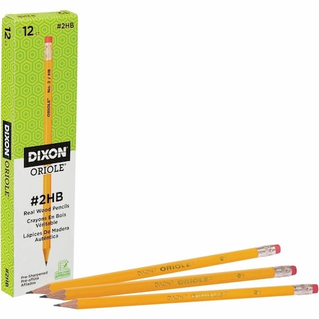 Dixon Ticonderoga Dixon Oriole Presharpened HB No 2 Pencil, Nontoxic, Yellow Barrel, Dozen 12886