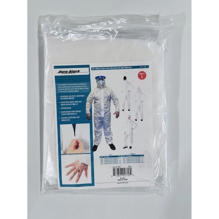 Dura-Block Disposable All-In-One Coverall, Large, White, Non-Woven Fabric 11007