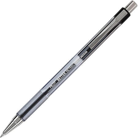 Pilot Better Retractable Ballpoint Pen, Refillable, Non-Slip Grip, Medium, Black Ink, Dozen 30005