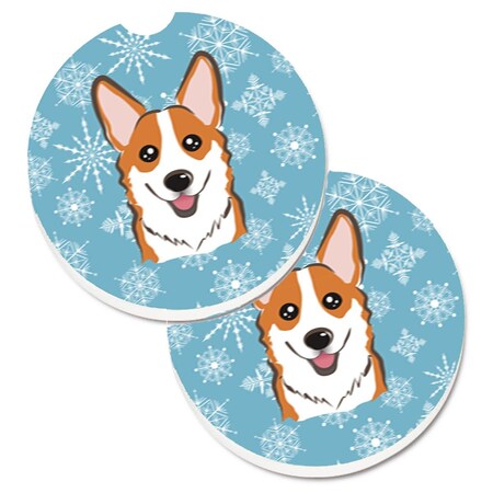 Carolines Treasures Snowflake Red Corgi Set of 2 Cup Holder Car Coaster BB1688CARC