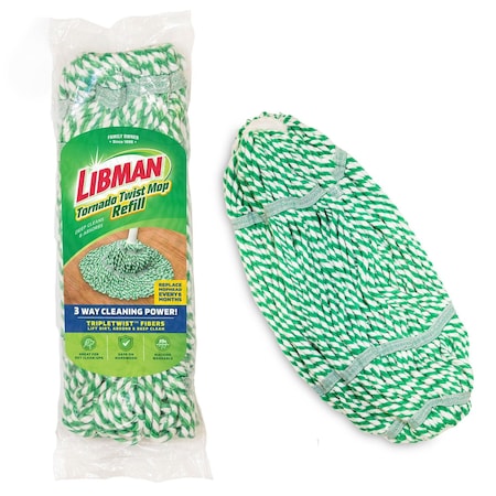 Libman Commercial Tornado Mop Refill, Slide On Connection, Green, Synthetic 2031