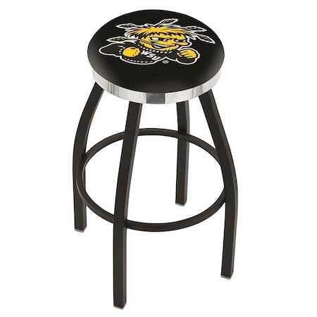 Holland Bar Stool Co 25" Blk Wrinkle Wichita State Swivel Bar Stool, Chrome Ring L8B2C25WichSt