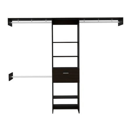 Homeroots 98" Dark Brown Wood And Metal Closet System 478424