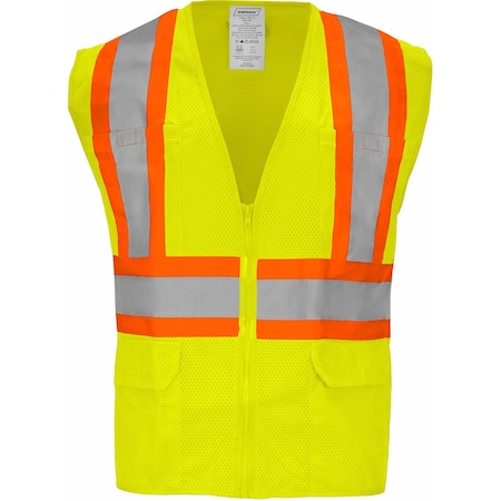 Ironwear Polyester Safety Vest Class 2  w/ Zipper & 2in Reflective Tape, Lime/6X-Large 1287-LZ-9A-6XLG