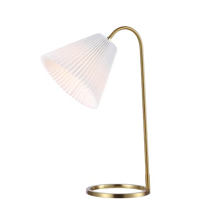 Jonathan Y Callie 22" Modern Glam Metal Arc Adjustable Head LED Table Lamp with Pleated Shade, Brass Gold/White JYL1147A