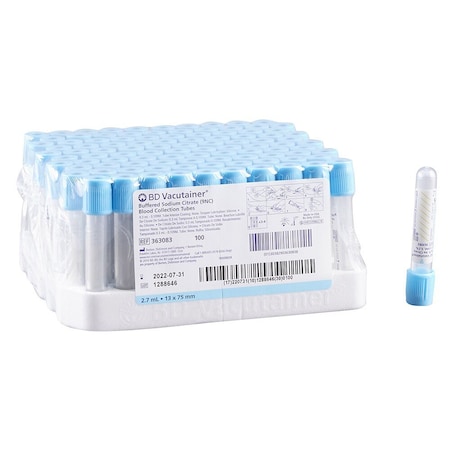 Bd Vacutainer Plus Venous BC Tube, Sodium Citrate Additive, 2.7mL, Hemogard Closure Plastic Tube, 100PK 363083
