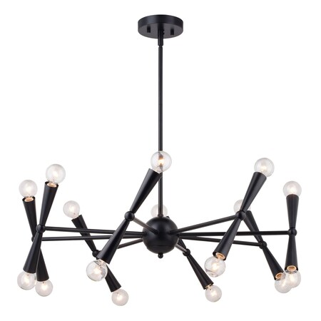 Vaxcel Drake 16-Light 29 in W Matte Black Mid-Century Modern Chandelier, Ceiling Pendant Fixture H0292R