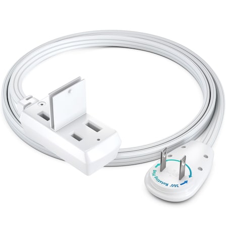 Maximm 2ft 2-Prong 360 degrees Flat Plug Extension Cord, Compact UL, White ADW-90A-23F02-16W0