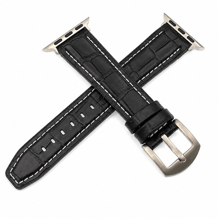 Elegani Hybrid Band Compatible with Apple Watch 42mm, Black/White, Silver/Black/Rose Gold/Yellow Gold Buckle QRALGM2-BW-42