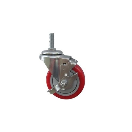 Service Caster 4 Inch SS Red Polyurethane Wheel Swivel 1/2 Inch Threaded Stem Caster with Brake SCC-SSTS20S414-PPUB-RED-TLB-121315