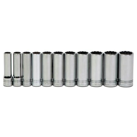 Williams Deep Socket Set, 1/2" D, 12Pt, 11pcs. SAE, JHWWSSD-11RC JHWWSSD-11RC