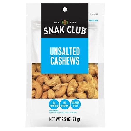 Snak Club Unsalted Cashew, 25 oz 700542