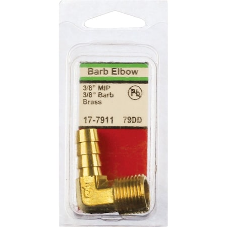 Westlake Pipe & Fittings 3/8'' MPTx3/8'' Hose Barbed 90 Deg. Brass Elbow, 1/4 Bend 17-7911