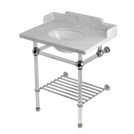 Kingston Brass 30-Inch Carrara Marble Console Sink with Acrylic Legs and Shelf, 8-Inch, 3-Hole LMS30MAB1