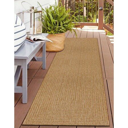 World Rug Gallery Concentric Frame Reversible Jute-Look Indoor/Outdoor Rug 2 ft x 7 ft Natural WR186NATURAL2X7