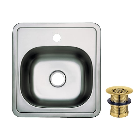 Kingston Brass 15-Inch Stainless Steel Self-Rimming Single Bowl Drop-In Bar Prep Sink, 1-Hole with Strainer KGKTS151517