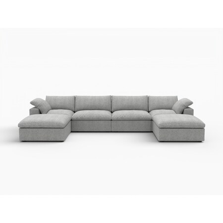 Homeroots 160" Light Gray Linen Blend Modular Sofa With Ottoman And Storage 714569
