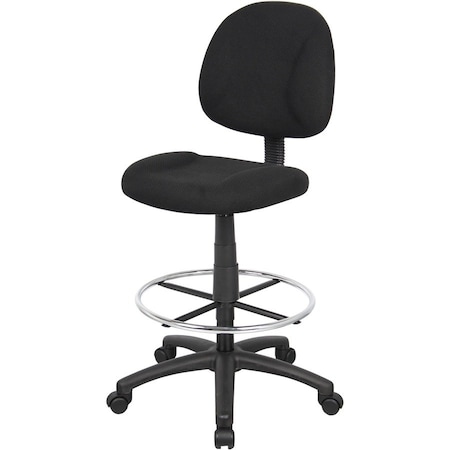 Boss B1615 Drafting Chair, Black Seat, Black Back, 25" W 25" L 49-1/2" H, Armless, Fabric Seat B1615-BK