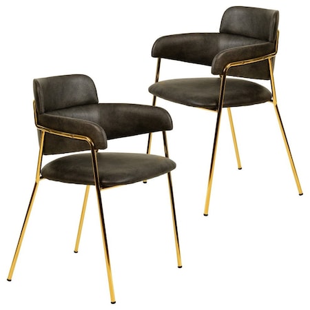 Leisuremod Axis Collection Modern Gold Dining Chair in Charcoal, 2PK ACG22CH2