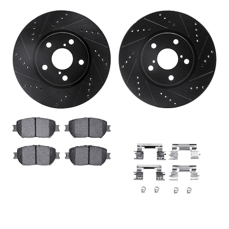 Dynamic Friction Co DFC Rotors-Drilled & Slotted-Black w/ 5000 Advanced Brake Pads Incl Hdw 8512-75016
