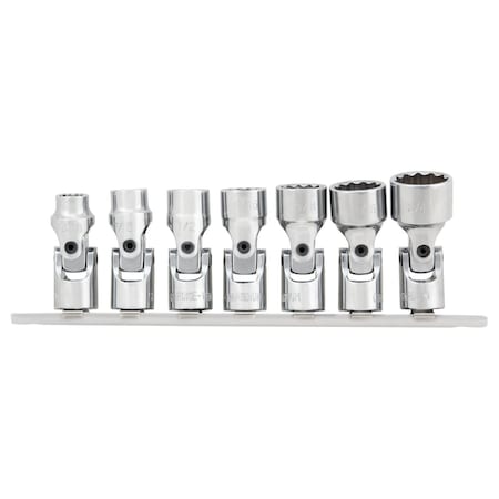 Performance Tool 7 pc. 3/8 in. Dr. SAE Flex Socket Set, 12 Pt, Rounding Reduction, Rail W38980
