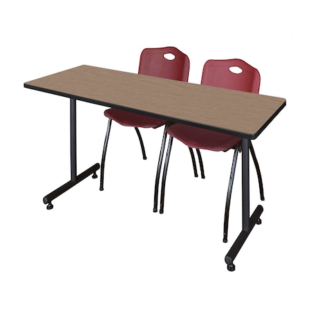 Regency Kobe T-Base Training Seminar Table W/ 2 M Stack Chairs, 66 in W, 30 in L, Noble Oak MKTRCT6630NO47BY