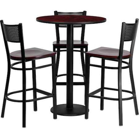 Flash Furniture Round Mahogany Bar Table, Rnd w/Mah Seats, 30", Laminate Top, Wood Grain MD-0017-GG
