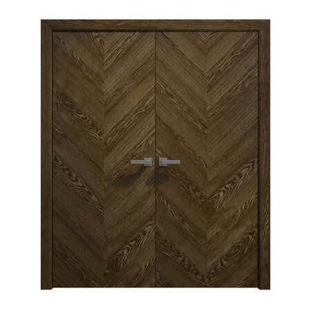 Sartodoors Interior Solid French Double Doors 36 x 96 inches, Ego 5005 Marble Oak, Wood Interior Solid Panel EGO5005DD-DMR-3696