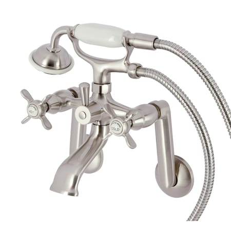 Kingston Brass Tub Wall Mount Clawfoot Tub Faucet with Hand Shower, Brushed Nickel KS289SN