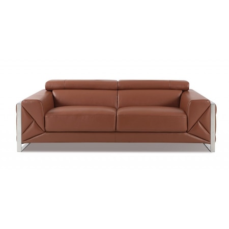 Homeroots 89" Camel Italian Leather Sofa With Silver Legs 476516