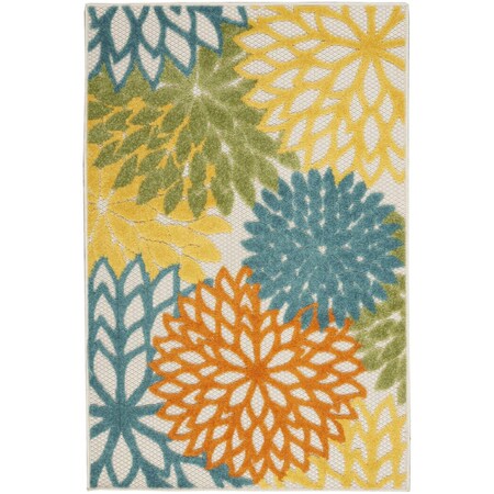 Homeroots 3' X 5' Turquoise Yellow Orange And Blue Floral Indoor Outdoor Area Rug 545039