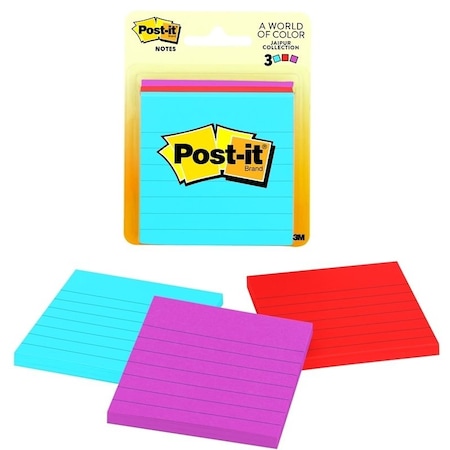 Post-It Ultra Lined Sticky Note, 3 x 3 in, Assorted, 50-Sheet 6301