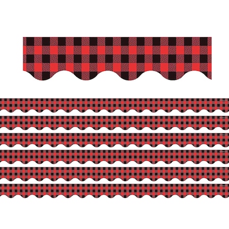 Teacher Created Resources Red and Black Gingham Scalloped Border Trim, 35 Feet Per Pack, 6PK TCR5881