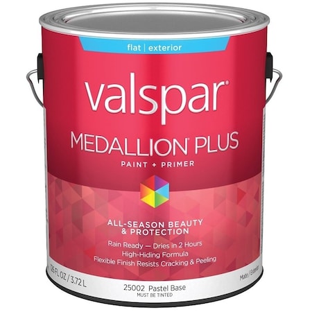 Valspar Medallion Plus 2500 Latex Paint, Acrylic Base, Flat Sheen, Pastel Base, 1 gal, Plastic Can 028.0025002.007