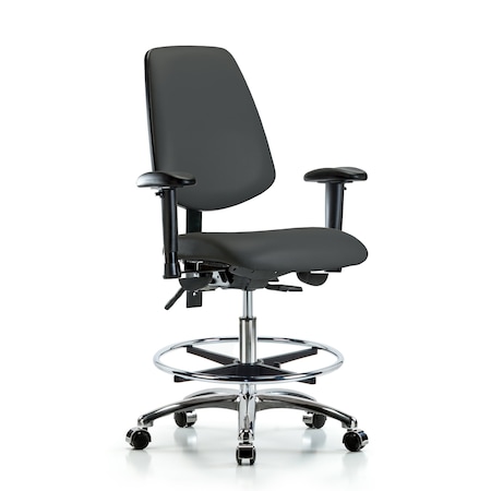 Blue Ridge Ergonomics Bench Chair, Vinyl, Med, Bk, CF, Cast, Gry, 6-Way Adjustable, 22" to 29" Height, Charcoal BR-VMBCH-MB-CR-T1-A1-CF-CC-8605