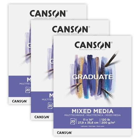 Canson Graduate Mixed Media Pad, Foldover Binding, 20 Sheet, 11x14 inch, 3PK C525008006