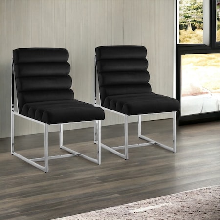 Homeroots Set of Two Tufted Black And Silver Metallic Upholstered Velvet Dining Side Chairs 545047