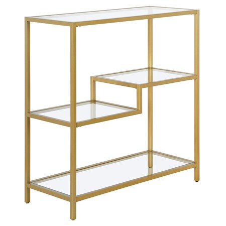 Homeroots 36" Gold Metal And Glass Four Tier Etagere Bookcase 527566