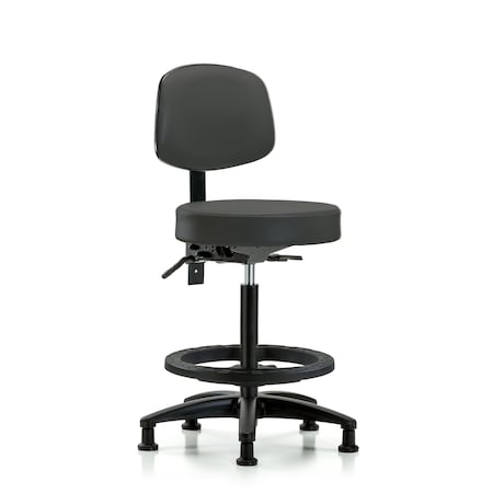 Blue Ridge Ergonomics Vin Stool with Back-High Bench Ht with Black Foot RingandStatGlides in Charcoal Trailblazer Vin BR-VHBST-RG-T0-BF-RG-8605