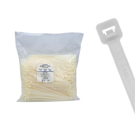 Cable Ties Unlimited Cable Tie, 7.5 in L, 50 lb Strength, 1.8 in Max Bundle Dia, Nylon 6/6, Natural, 1000PK S7.5-50-9M