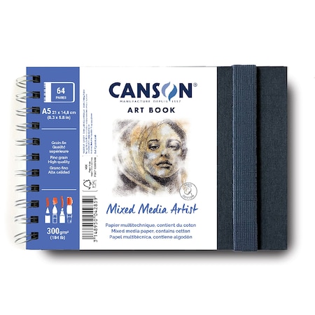 Canson Artist Series Mixed Media Art Book, Fabric Cover, Side Wire Binding, 56 Sheet, 8.3x5.8 inch C31200L006