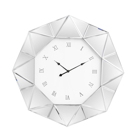 Homeroots 26" Silver Mirrored Glass Silent Analog Geometric Wall Clock 635637